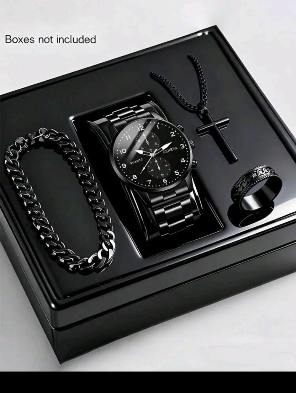 BRAND NEW ** 4 PC Quartz Black Men's Watch Set